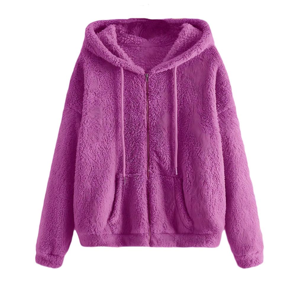 Женская модная куртка с застежкой-молнией и приспущенным плечом, с капюшоном и завязками на шнурке, с длинными рукавами из плюша