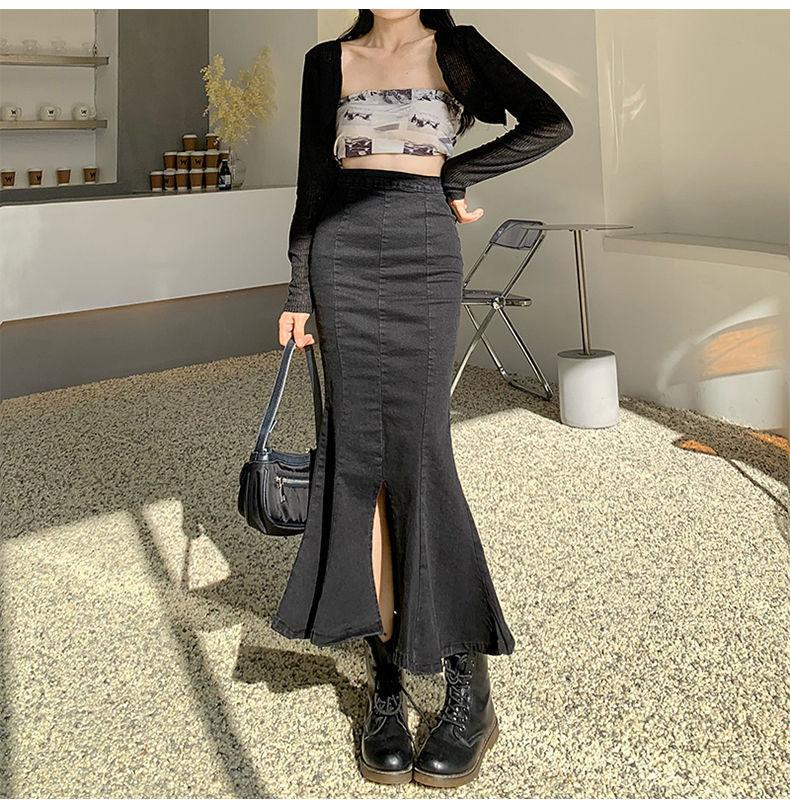 До и после двух нарядов Юбка-бюстье А-силуэта с открытой спиной Юбка-бюстье Женская юбка с высокой талией Тонкая эластичная юбка с открытой спиной Средней длины Юбка-комбинация с бедрами Джинсовая юбка