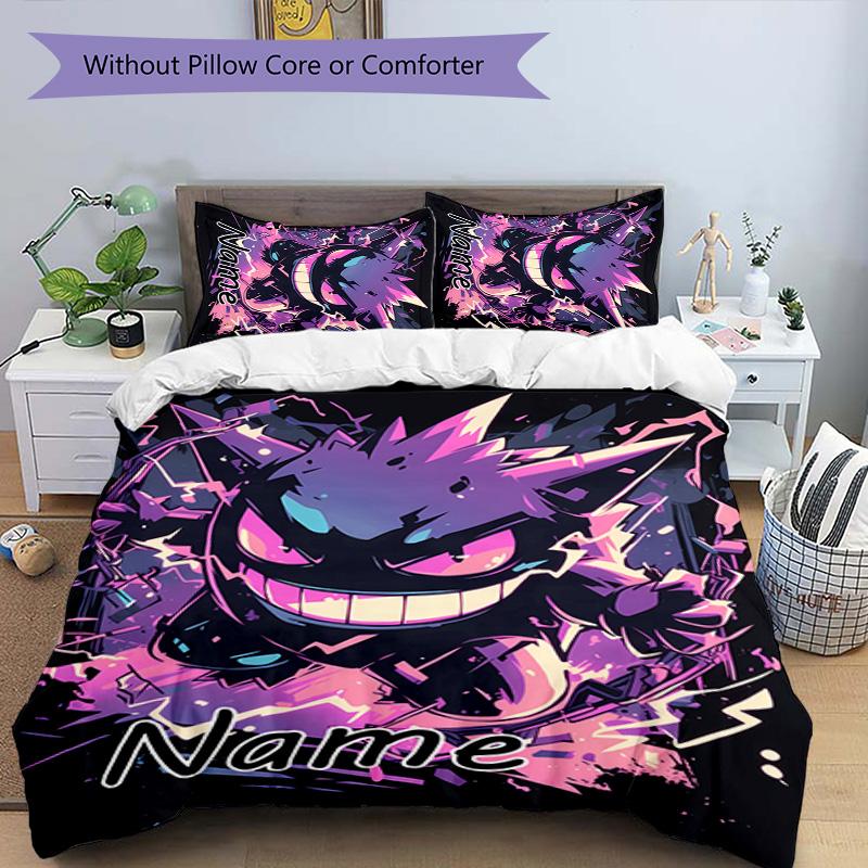 3pcs Gengar1 Cover Set - Personalized Name, HD Printed Bedding with 1 Cover and 2 Pillowcases - Perfect for Home Decor, Easy Care