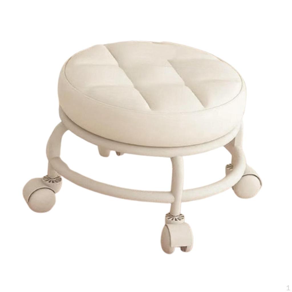 Low Roller Seat Rolling Stool Modern Sturdy PU Leather with Swivel Caster for Garage Porch