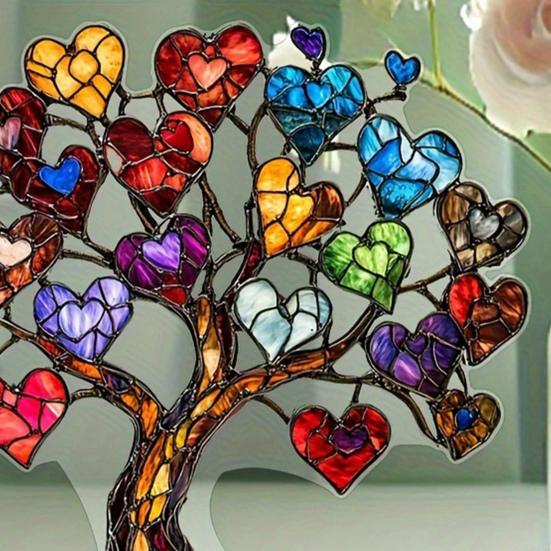 Heart Tree Ornament Desktop 2D Flat Acrylic Decoration Multi-Color Love Hearts Tree