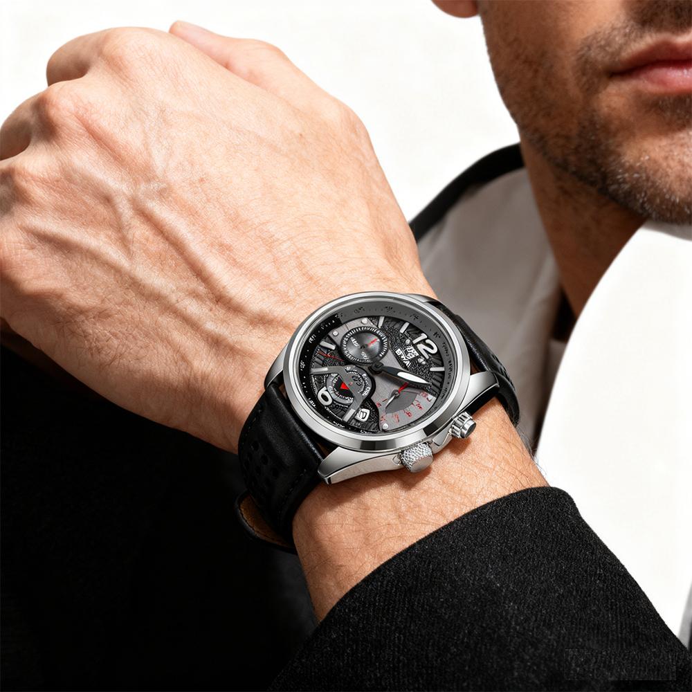 BENYAR 5171 New Fashion Men's Top Leather Quartz Watch Stainless Steel 30M Waterproof Luminous reloj hombre watches for man