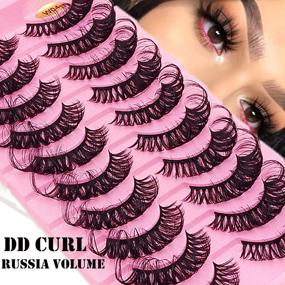10 Pairs Eye Lashes Natural Long Wispy Volume DD Curl False Eyelashes Russia Volume Faux Mink