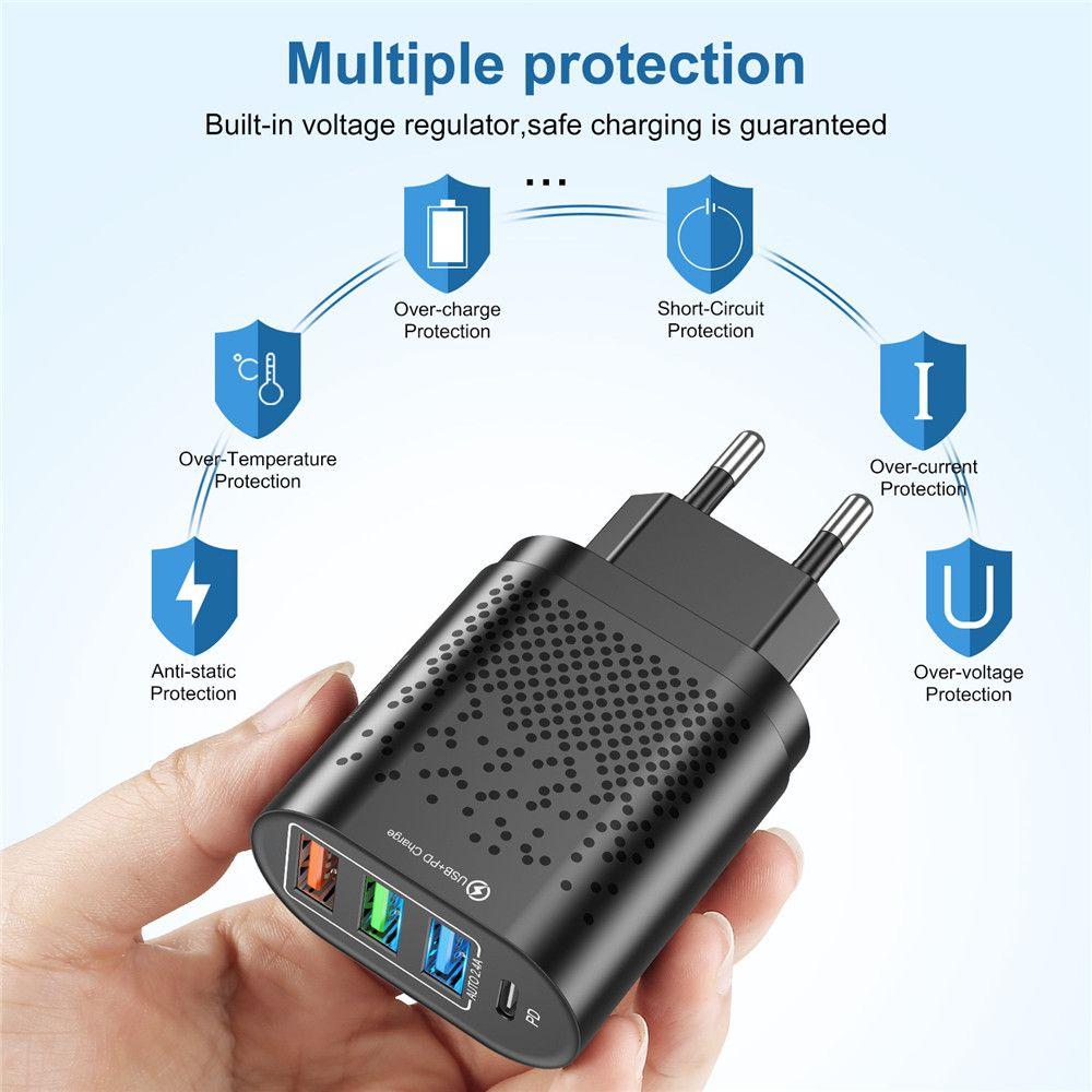 EU UK US 48W Type C 3 USB Charger Charger Adapter PD Quick Charger