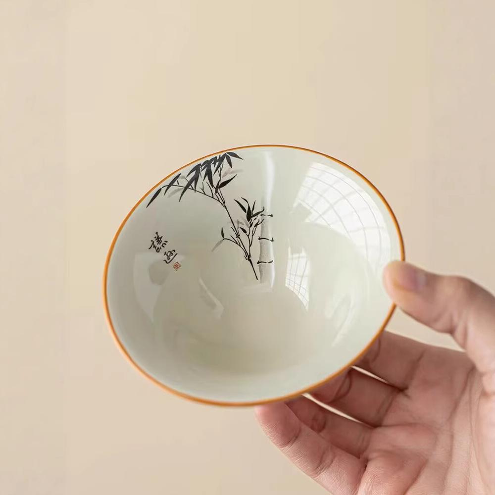 Grass And Wood Ash Hat Cup Hand-Painted Ink Wash Gentleman Bamboo Household Ceramic Kung Fu Tea Set Master Tea Cup Personal Tea Cup