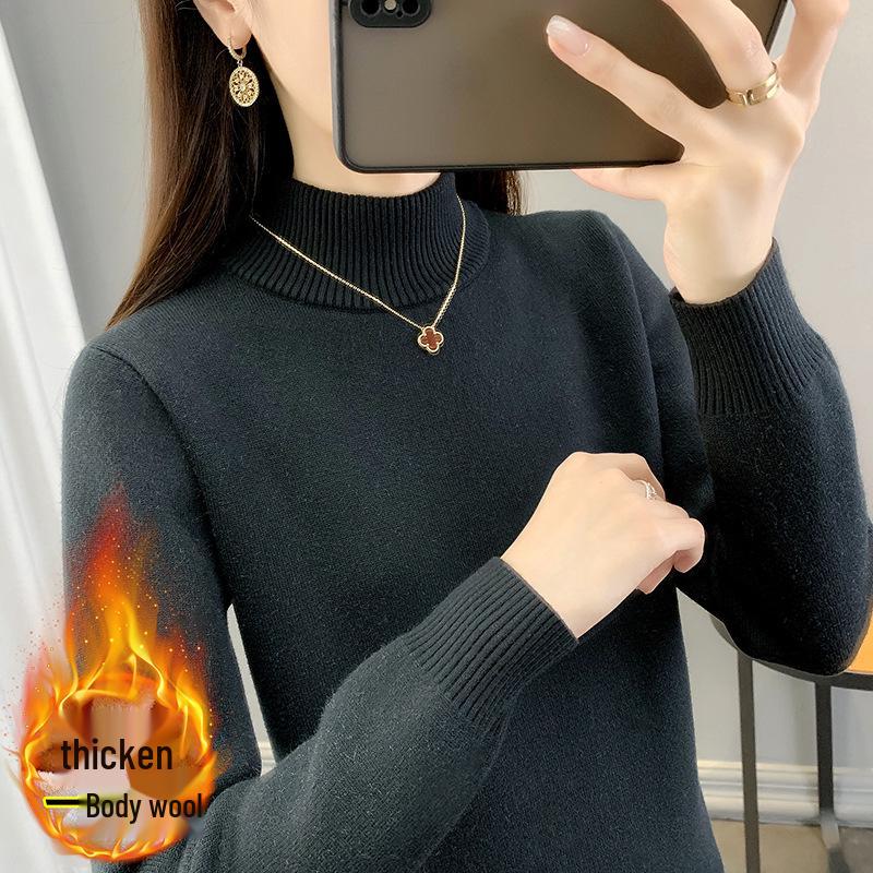 2025 Women's Plus Velvet Knit Base Layer Sweater - Autumn/Winter Thickened One-Piece Top
