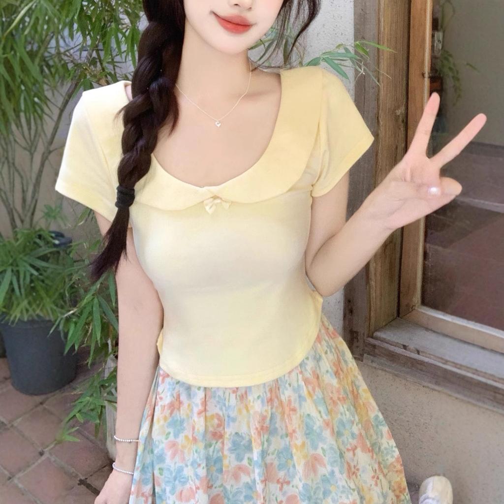 Sweet wind doll collar fashion short-sleeved t-shirt women's 2026 summer new slim and thin beautiful small top beautiful