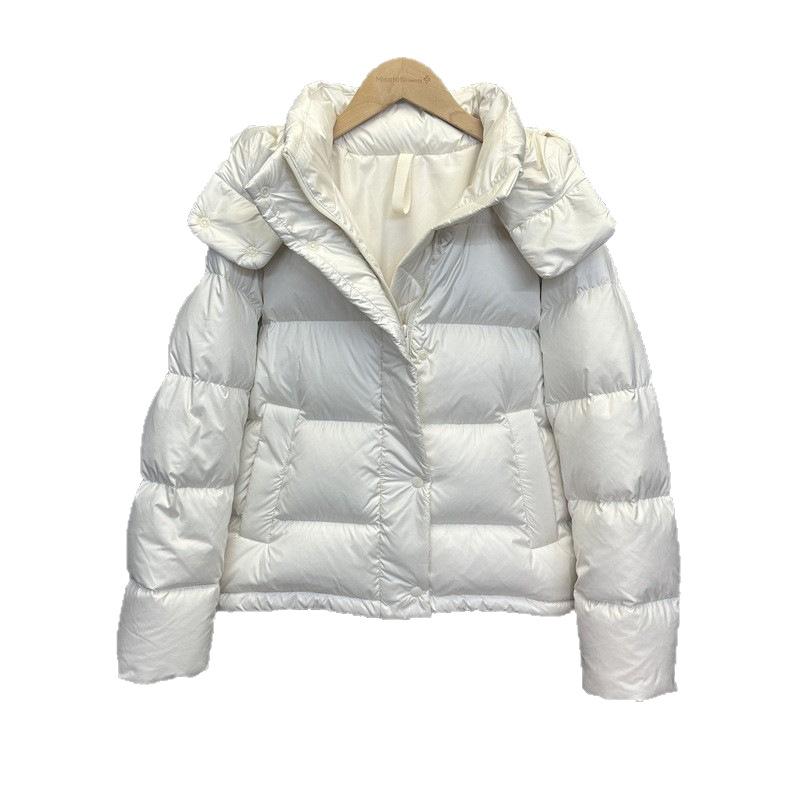 Lulu white duck down short down jacket women's winter new hooded thickened waist five-grid coat