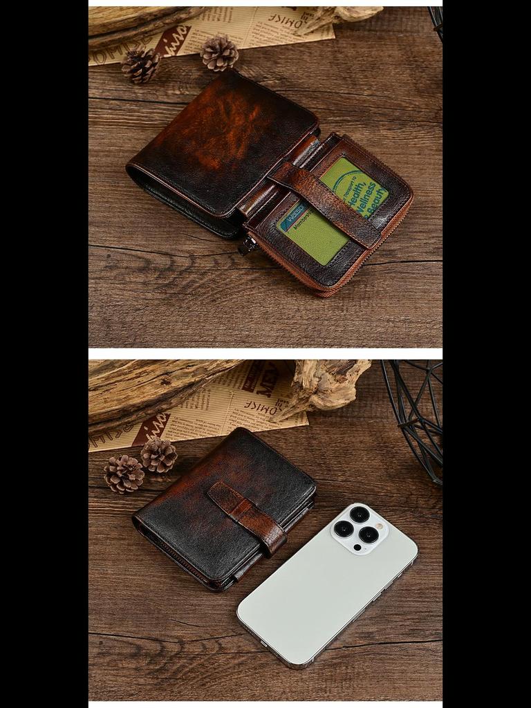 Мужской короткий кошелек из натуральной кожи в стиле ретро - европейский и американский стиль