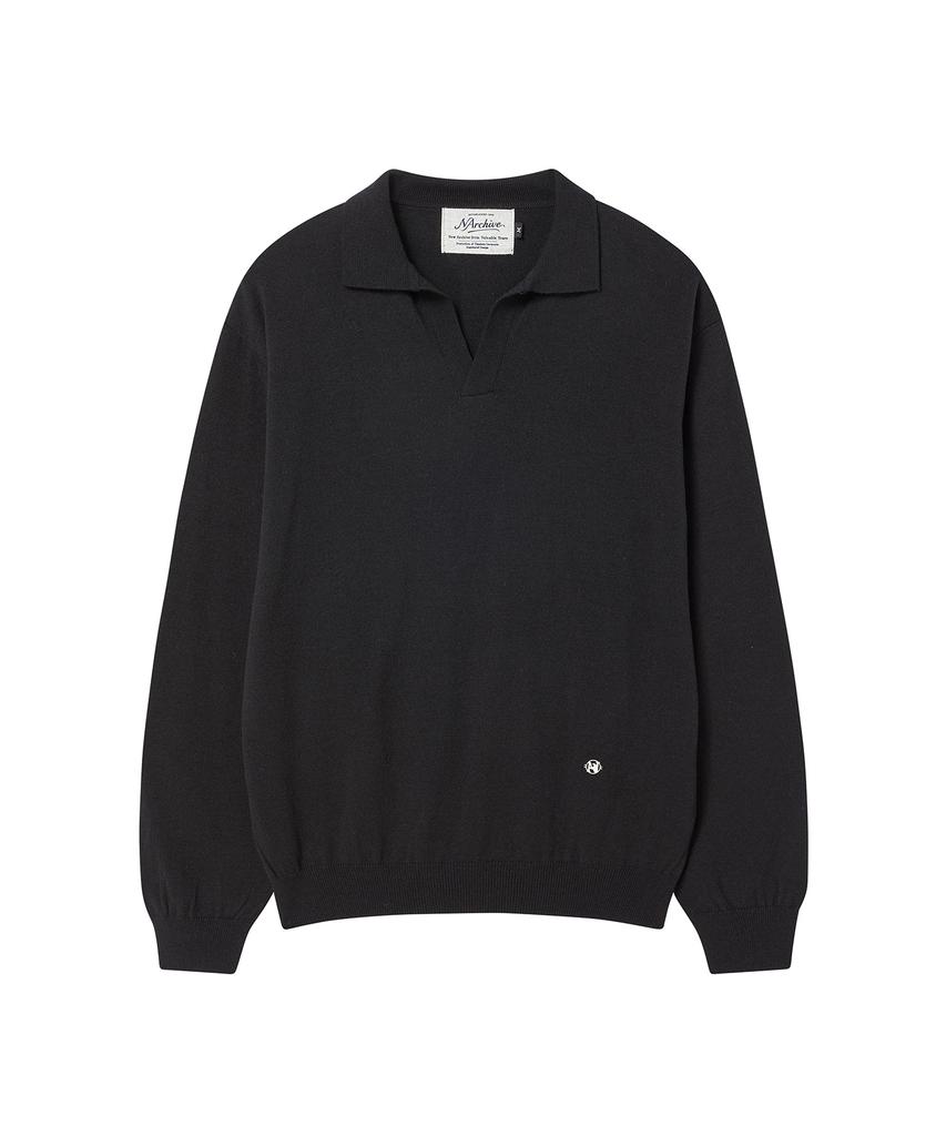 BEYOND CLOSET [Collection Line] Fine Wool Fit Collar Knit Black