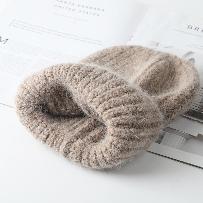 Konijnenbont Zachte Warme Beanie Muts Voor Vrouwen Wol Motorkap Dikke Gebreide Mooie Skullies Mutsen Ангорская вязаная шапка