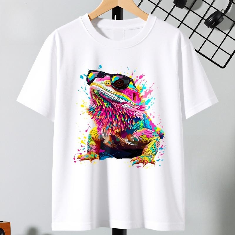 Boys Cool Lizard With Sunglasses Print Crewneck Short Sleeve Tee