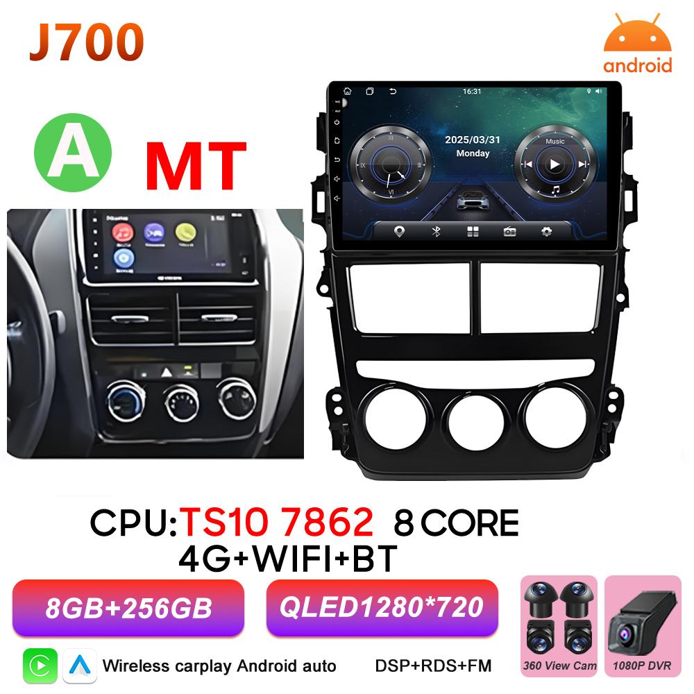 Android 16 Car Radio Carplay For Toyota Vios Yaris 2018 2019 2020 Multimedia Player Video 2k Touch Screen 5G Wifi Bluetooth DVD
