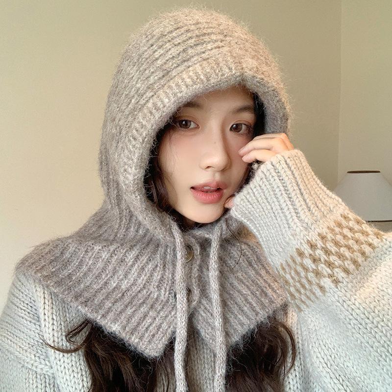 Женский зимний шарф с капюшоном и защитой для ушей - Эластичный с регулируемым капюшоном на шнурке, Легкая теплая зимняя шапка и манишка