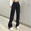 Fashion Summer New Product Loose and Thin Irregular Bright Line High Waist Denim Straight Pants Women