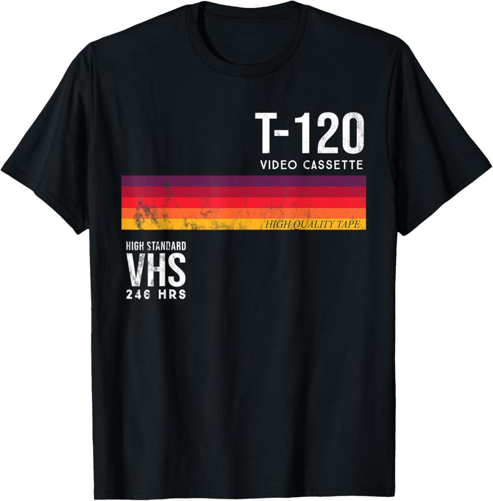 VHS T-120 Видеокассета Графическая футболка Хлопок Ретро 80-е Винтажный стиль Футболка