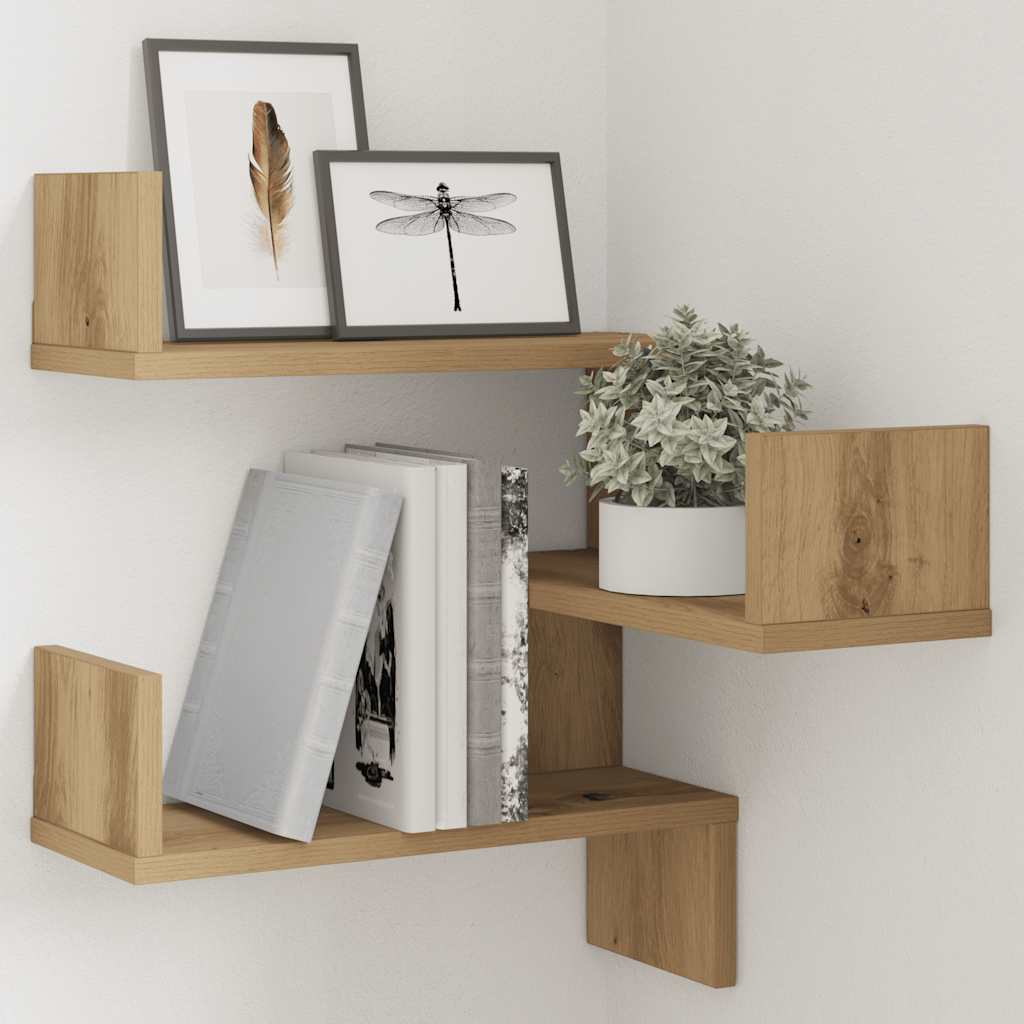 Wall Mounted Corner Shelf Artisan Oak Finish 40 x 40 x 49.5 cm Particleboard