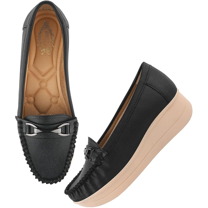 Shoetopai Women'S Black Comfort Loafers Soft Faux Leather Slip-On Shoes With Cushioned Sole, Casual Footwear Eu37
