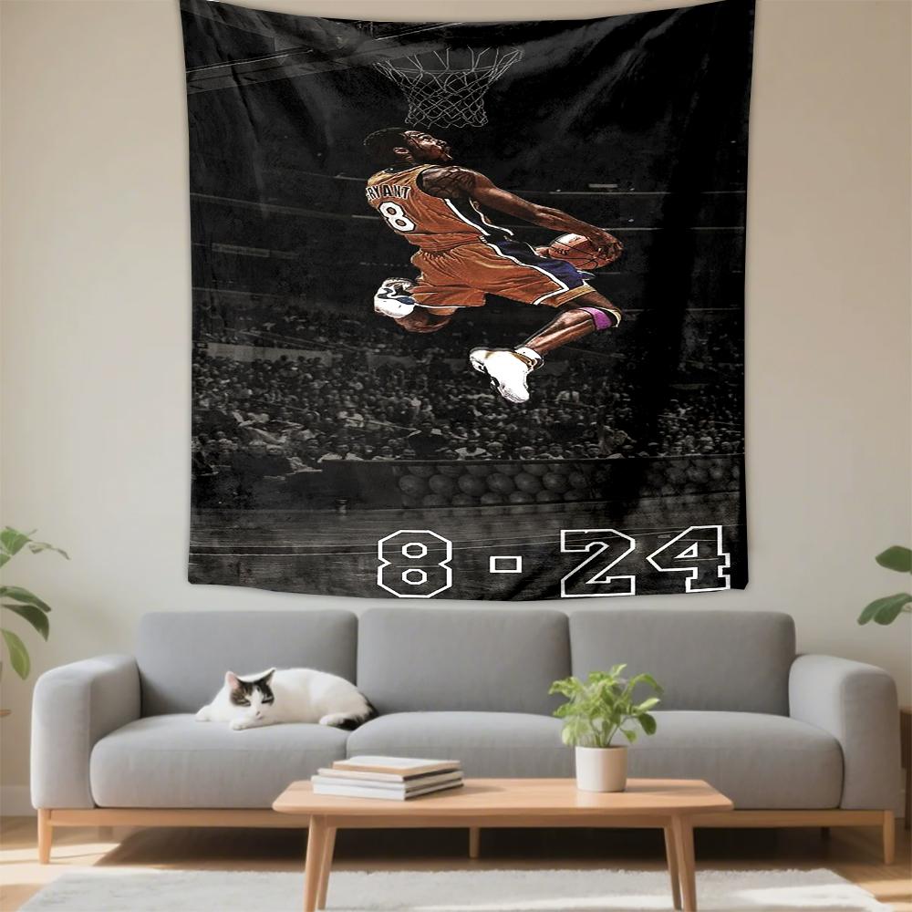 Tapestry Kobe Bryant Lakers No.8 Vintage Black White Dunk 8-24 Tribute Wall Hanging for Fan Cave