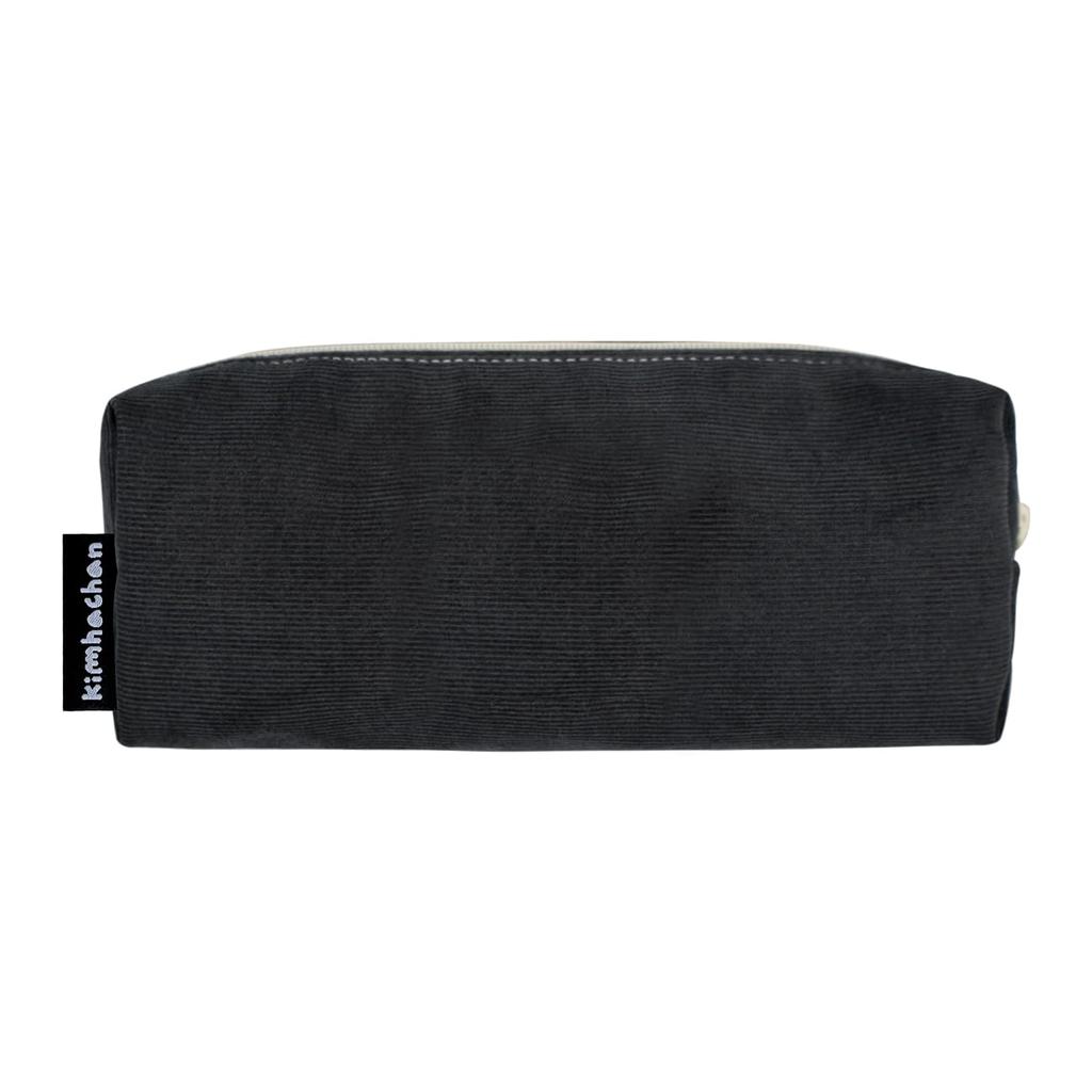 Kim Ha Chan Corduroy Face Pencil Pouch Korean Style Pencil Case Pen Holder Writing Instrument Storage (Charcoal)