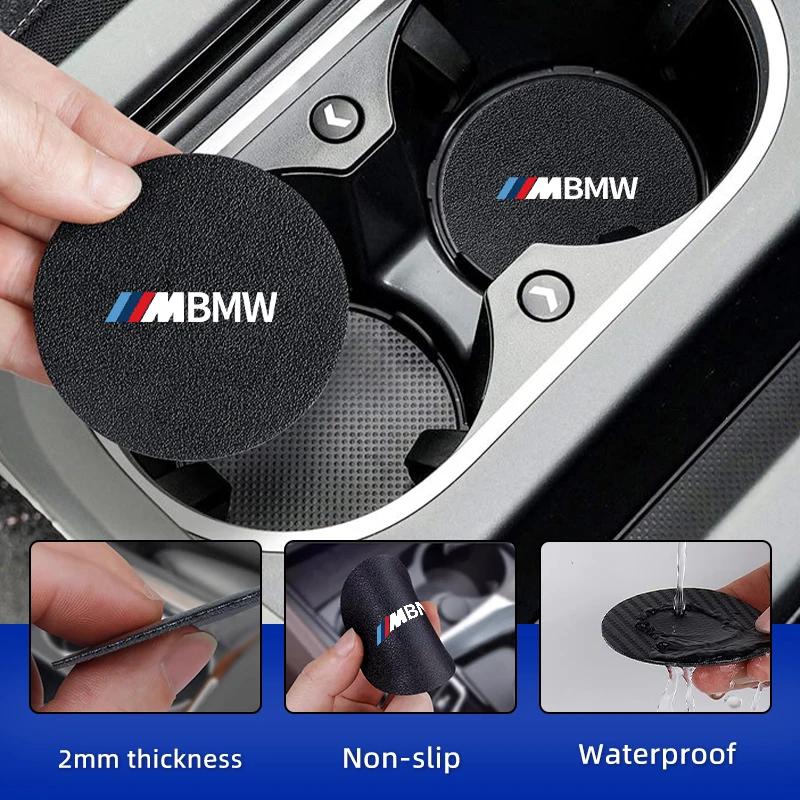 LRPOS1 New 2025 Car Carbon Leathe Coasters Pads Centre Console Cup Non-Slip Mats For BMW F11 G11 F10 F30 G08 G28 G20 G30 X3 X5 X6 Seri
