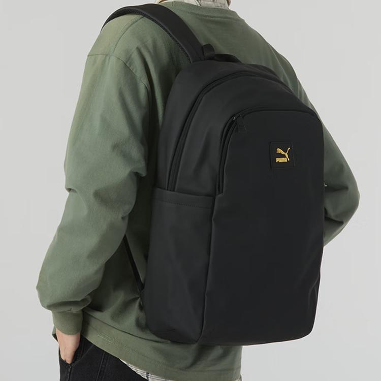 New PUMA Artificial Leather Laminated Fabric Backpack Medium Size Unisex Black 090252-01