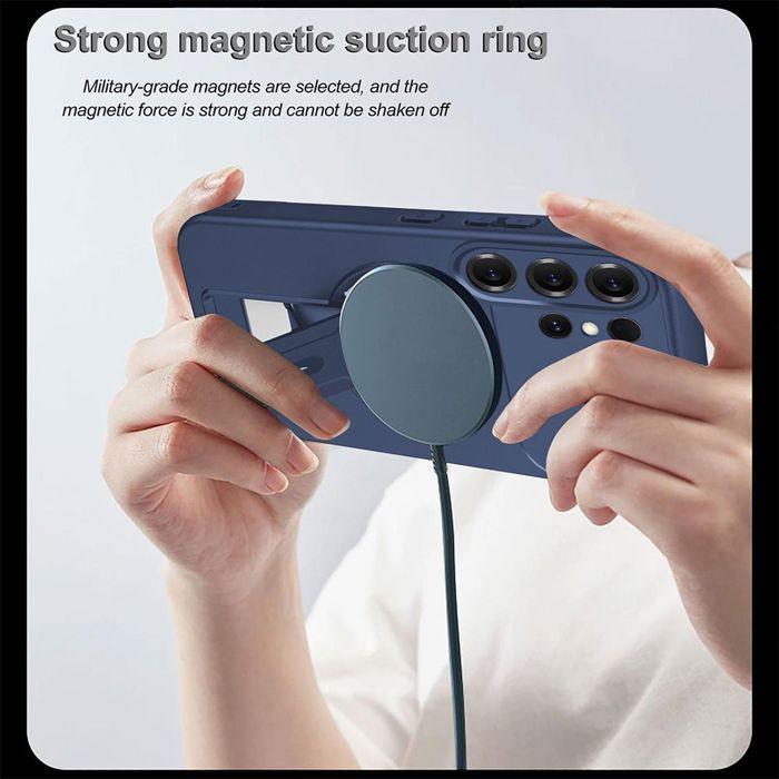 Coque pour Samsung Galaxy S26 Ultra, Silicone Souple avec Cercle Magnétique et Support Bleu Marine