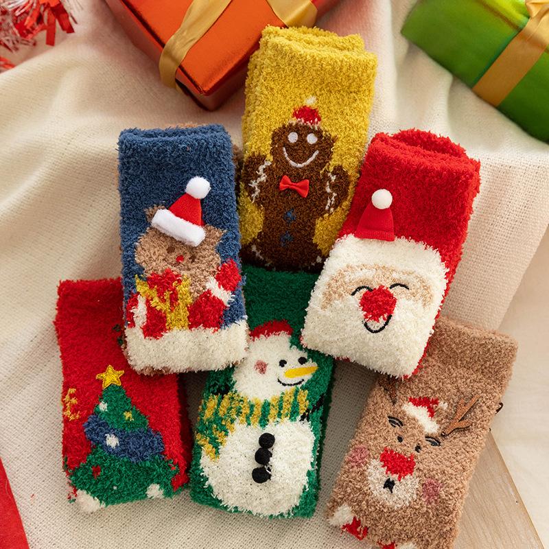 Коралловые флисовые носки женские нелиняющие рождественские носки для девочек креативные домашние спальные носки носки-полуфлиса с ворсом