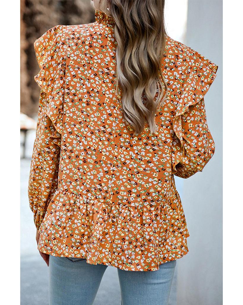 Azura Exchange Orange Ruffle Collar Long Sleeve Peplum Top