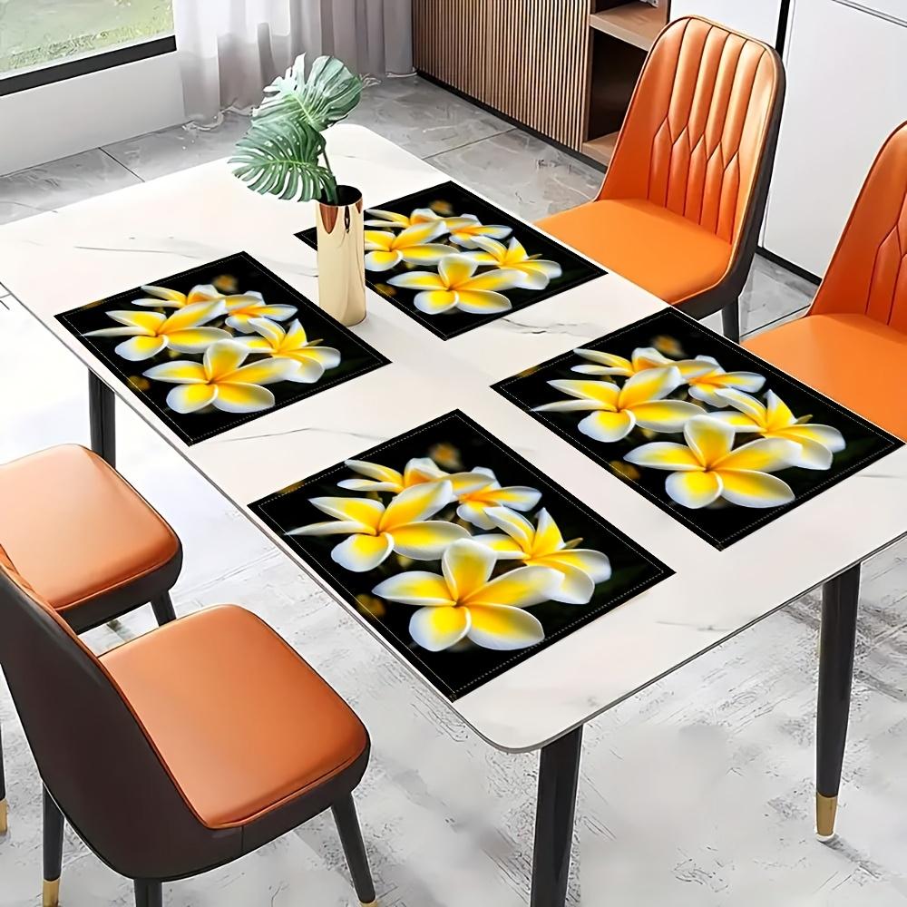 Elegant Plumeria Flower Placemats Set Of 4 Tropical Floral Table Mats For Dining Kitchen Home Decor Wedding Party Decoration