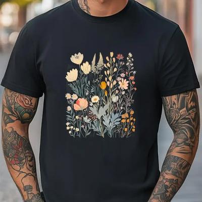 Цветы Природа Графика Унисекс Футболка Женская Мужская Модная Футболка Модная Повседневная Футболка