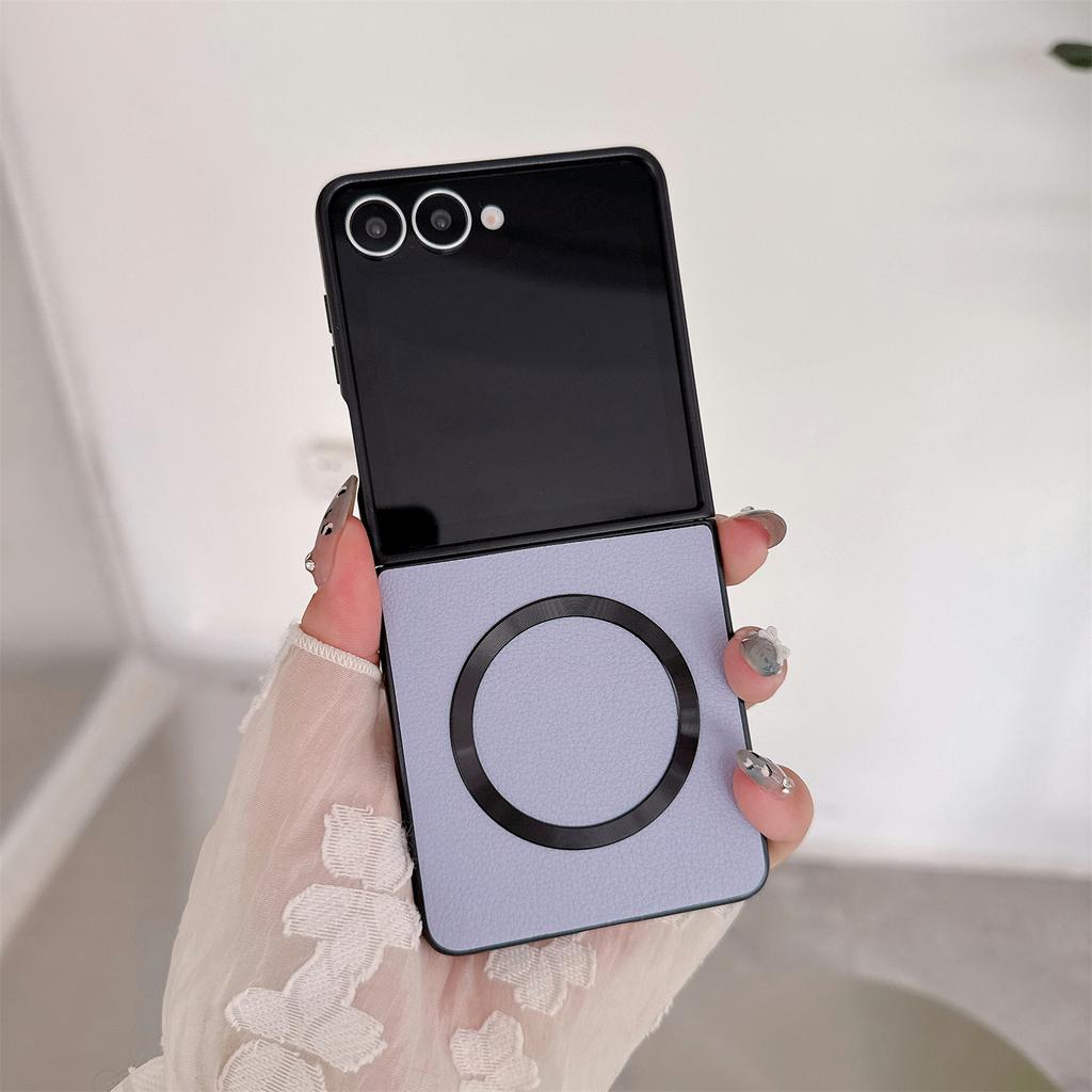 For Samsung Galaxy Z Flip7 5G Magnetic Case PU Leather Coated PC Phone Cover