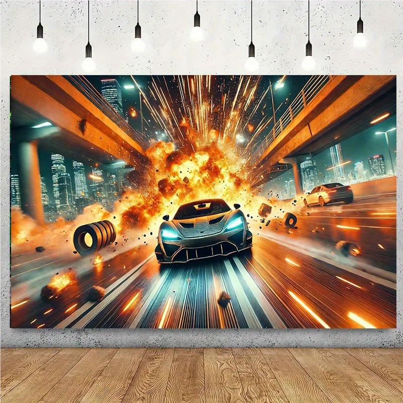 1 piece racing car competition explosion backdrop cloth photography studio prop - suitable for home decoration party