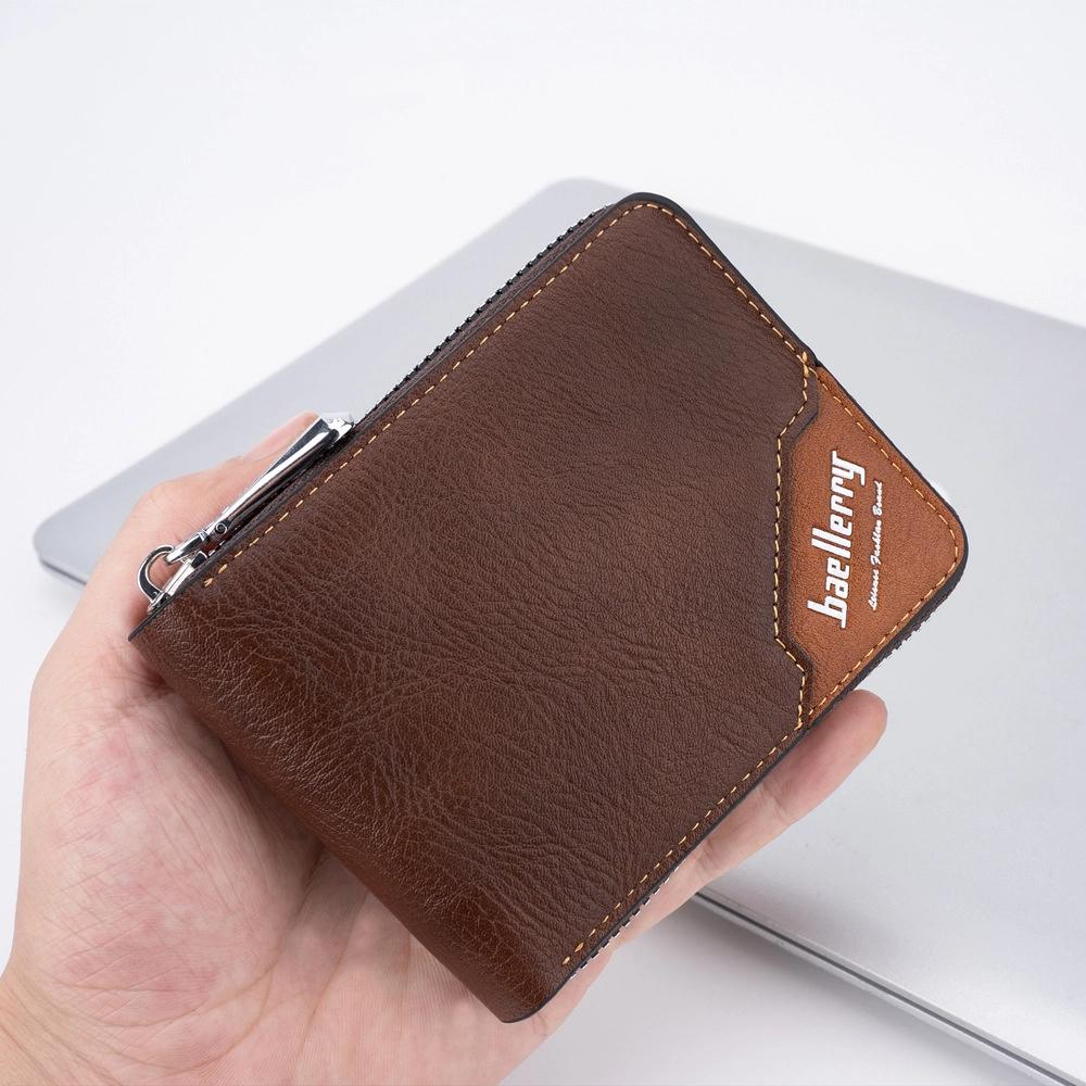 English Letter Men's Short Wallet Zipper Card Bag Pocket Purse Male Leather Purse Shopping