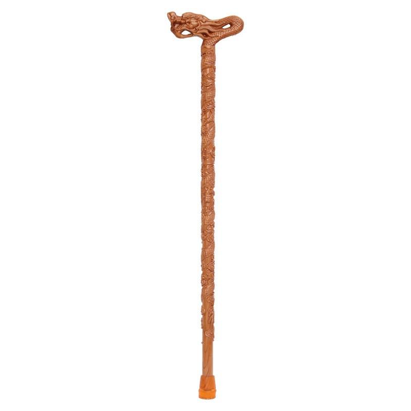 Wooden Walking Cane Elderly Adults Decorative Peach Wood Staff With Dragon Carving Gift Seniors