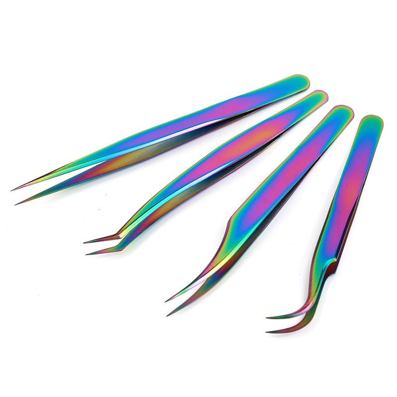 Colored Stainless Steel Volume Eyelash Tweezers Eyelash Extension Supplier Private Logo Lash Tools