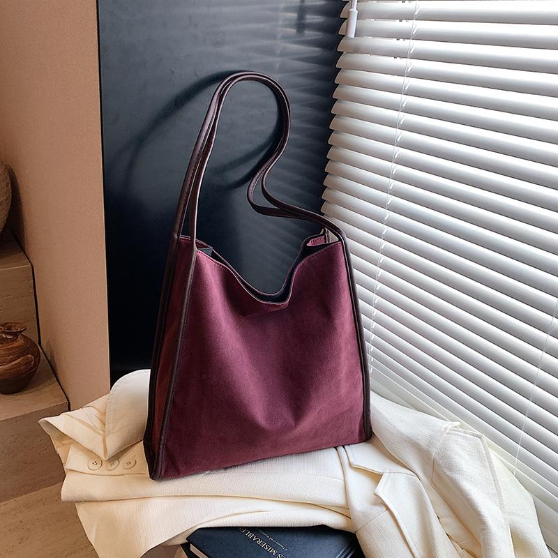 Зимняя простая модная женская сумка из ретро матовой замши большой емкости, однотонная сумка через плечо с креплением под мышкой