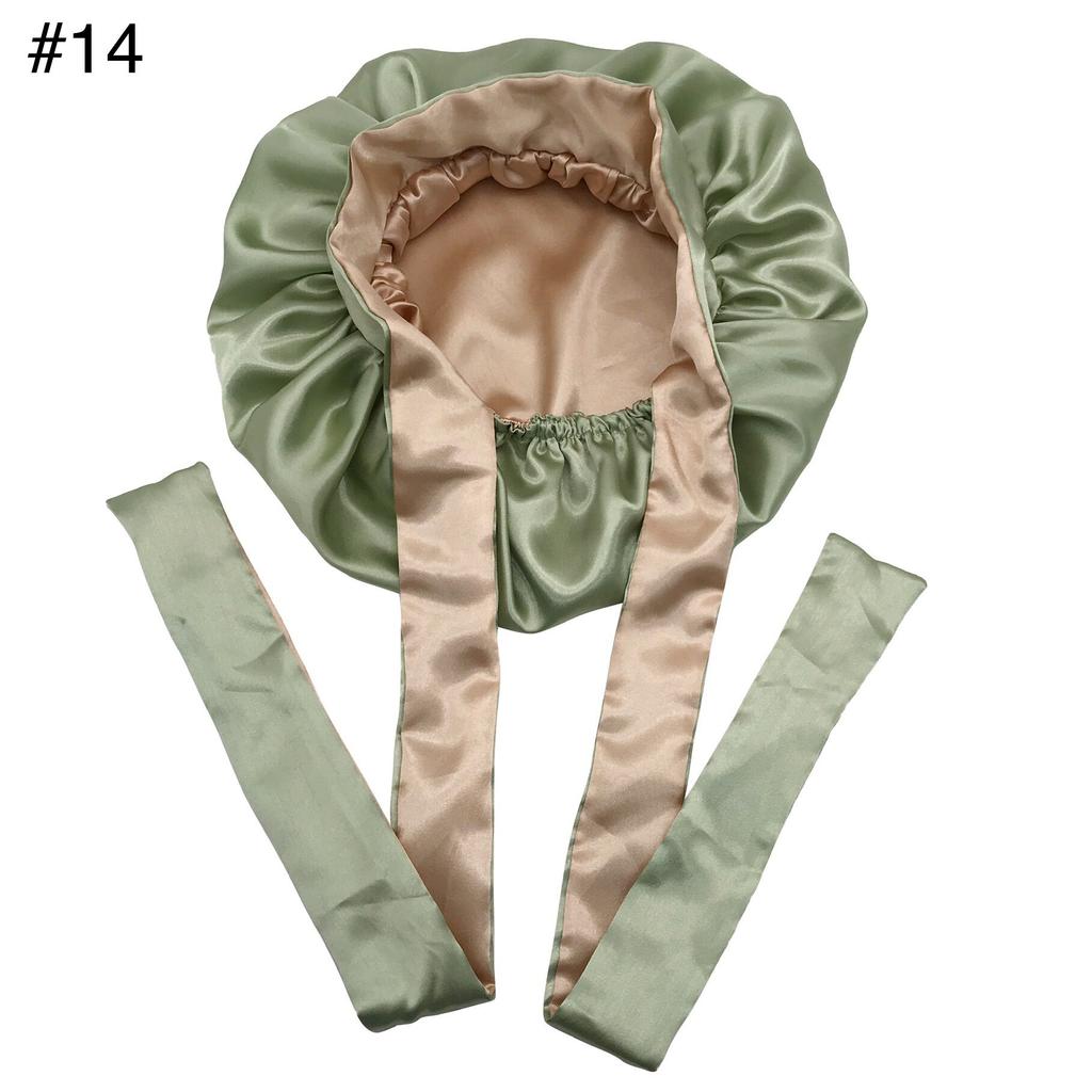 Long Tie Satin Hat Woman Fashion Sleeping Hair Bonnet Double Layer Braids Bonnets