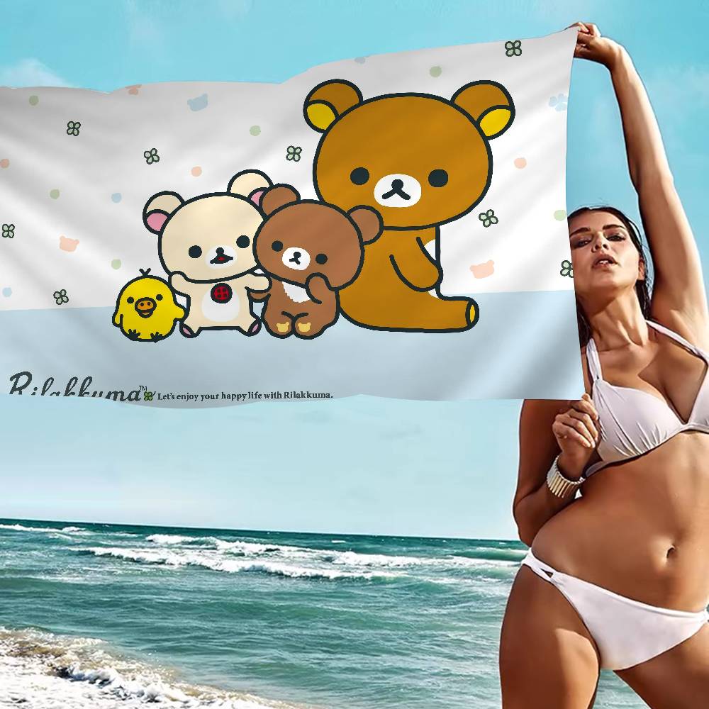 R-Rilakkuma Мультяшный Аниме Пляжное Полотенце Цветные Полотенца Для Ванны Для Девочки Микрофибра Быстросохнущие Индивидуальные Без Песка Пляж Йога Спа Тренажерный Зал