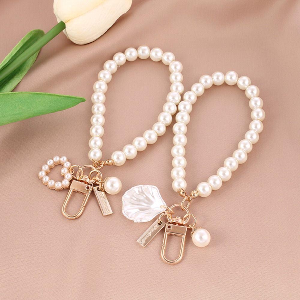 Metal Keyring Pendant Love/Shell Shell Pendant Pearl Accessories Cute Pearl Phone Chain Phone