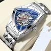 Classic Men's Automatic Mechanical Watch Self Winding Hollow Out Luminous Personality Skeleton Triangle-Shaped Waterproof Wristwatch