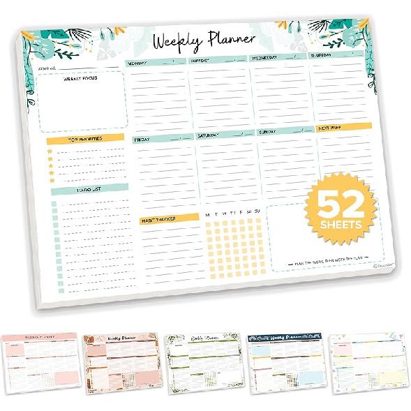 Decorably 52 Sheets Colorful Pastel Undated Weekly to Do List Notepad - 6.5x10" Spring-Bound Planner Pad, Easy Tear-Off, for Priorities, to-Do List,