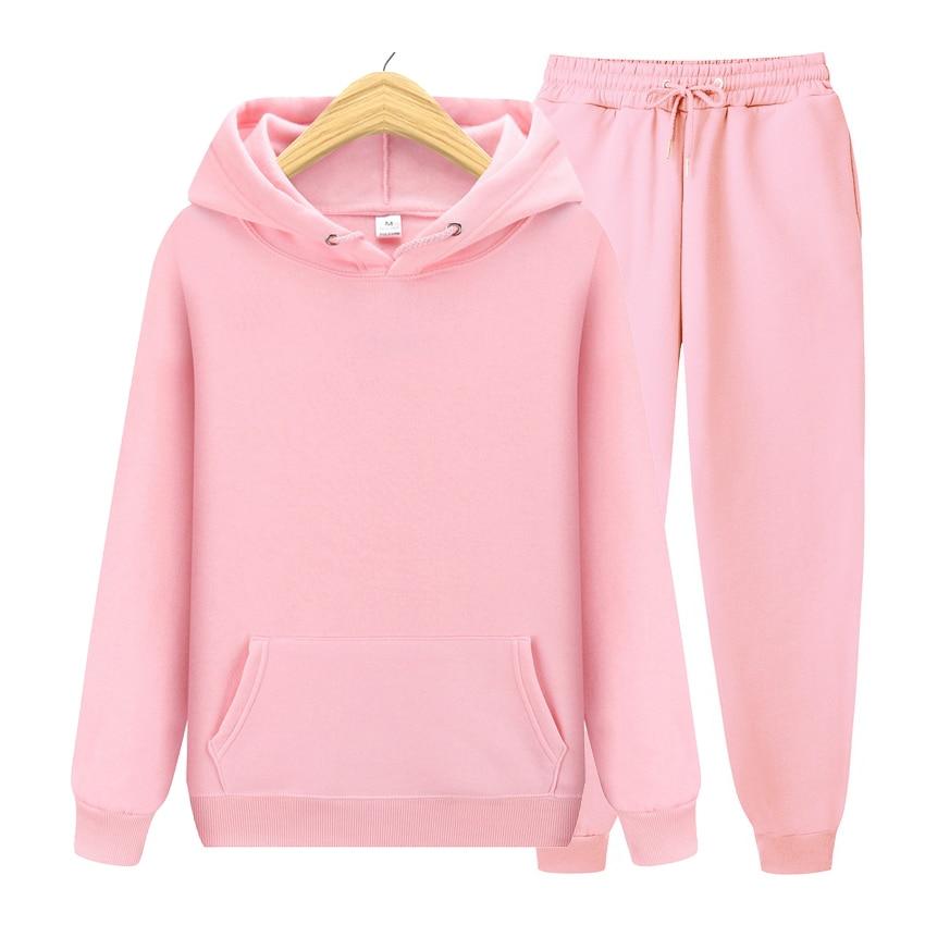 Autumn Winter Fleece Hoodies+Pants Two Piece Set Men Womens Hoodies Tracksuits Jogger Pants Thick Warm Clothes Men