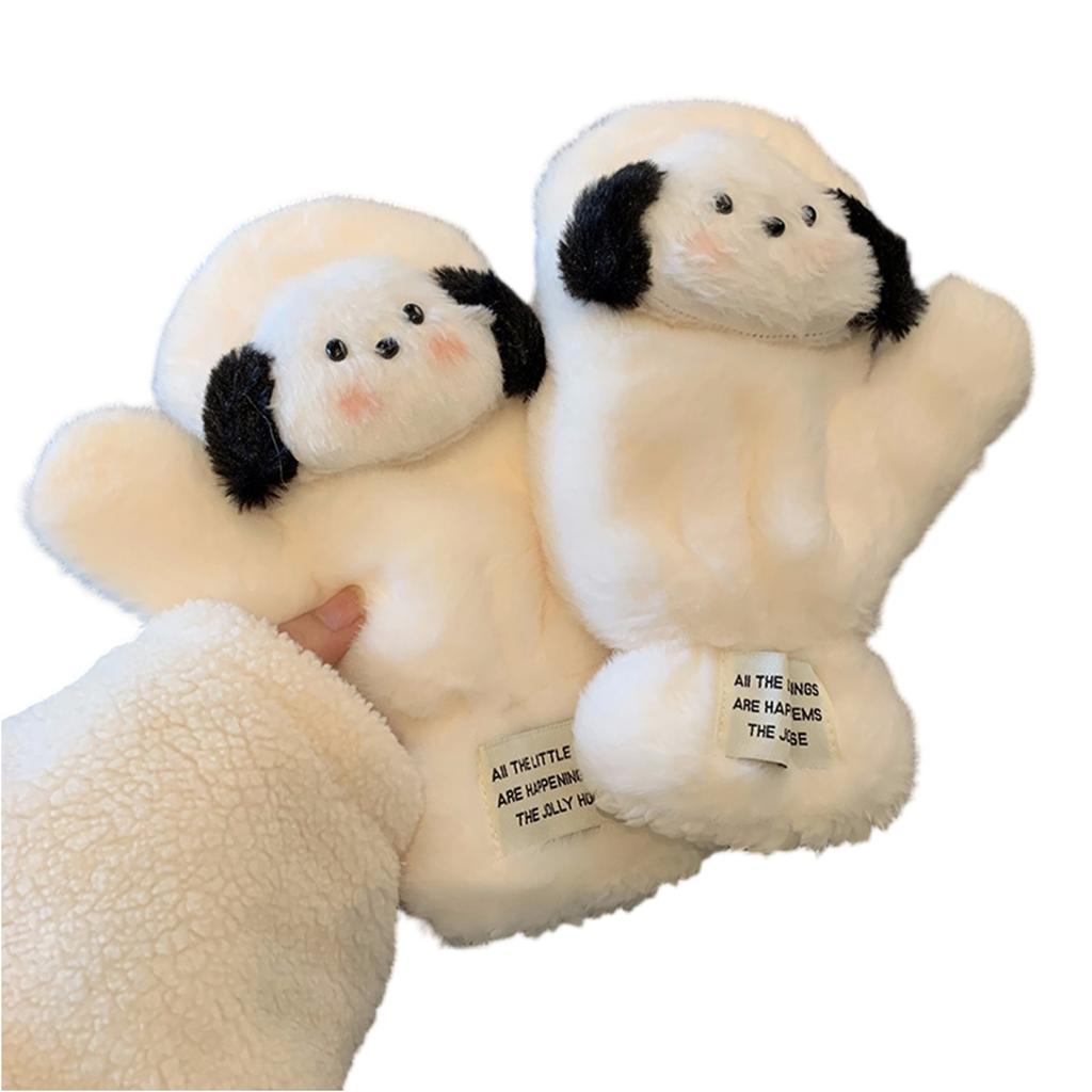 Женские зимние плюшевые перчатки, Удобные пушистые перчатки, Милые собачки, Теплые толстые плюшевые, Полностью закрывающие пальцы, Для езды на пальцах, Перчатки, устойчивые к холоду