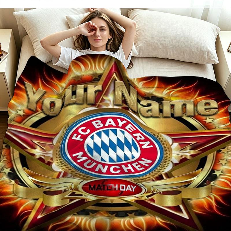 1PC FC Bayern Munchen Custom Name Patterned Flannel Blanket Suitable For All Seasons for Home Decor Warmth and Comfort Gifts Holiday Present
