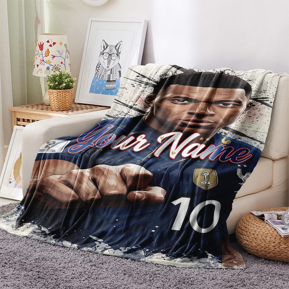 1PC Kylian Mbappe Custom Name Patterned Flannel Blanket Suitable For All Seasons For Home Decor Warmth And Comfort Gifts Holiday Present