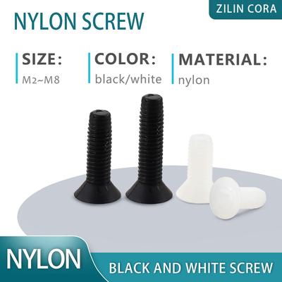 Крестообразный нейлоновый винт с плоской головкой и метрической резьбой Пластиковые винты с потайной головкой Болт Черный Белый M2 M2.5 M3 M4 M5 M6 M8