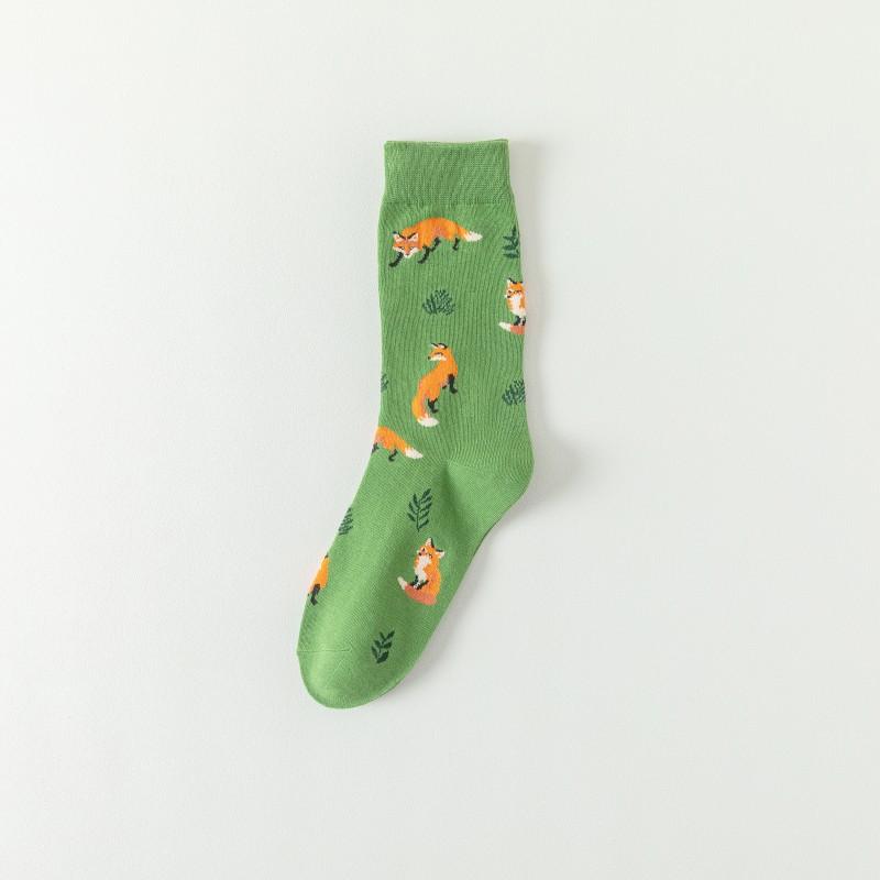 Cute Women's Socks Cartoon Animal Fox Series Fun Fashion Casual Four Seasons Men's and Women's Anti-Friction Mid-Calf Socks