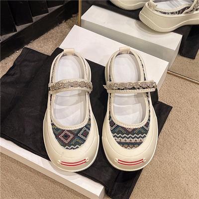 Новые модные туфли Мэри Джейн из парусины со стразами и цепочкой, повседневные кроссовки с круглым носком и толстой подошвой, женские летние повседневные туфли на платформе с плоскими каблуками