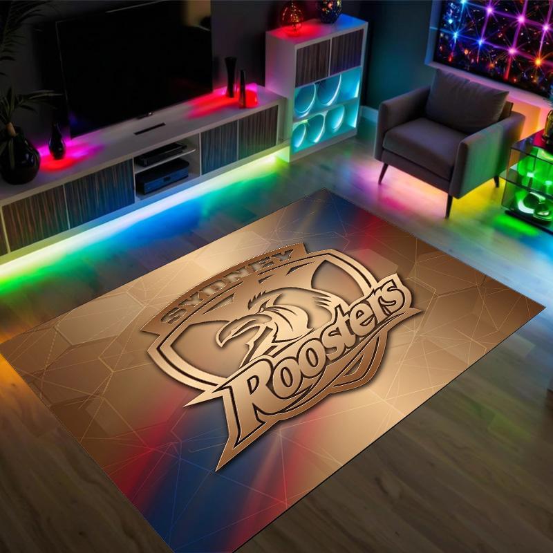 Sydney Roosters Design Crystal Velvet Carpet Cozy Non?Slip Printed Rug For Bedroom Living Room Entrance
